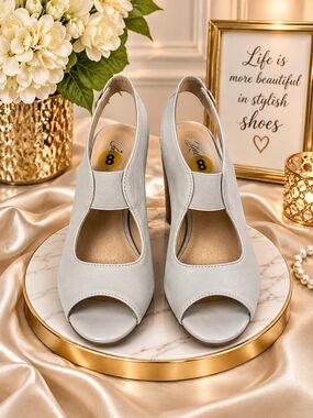 Life Stride Light Gray Open-Toe Slingback Heels